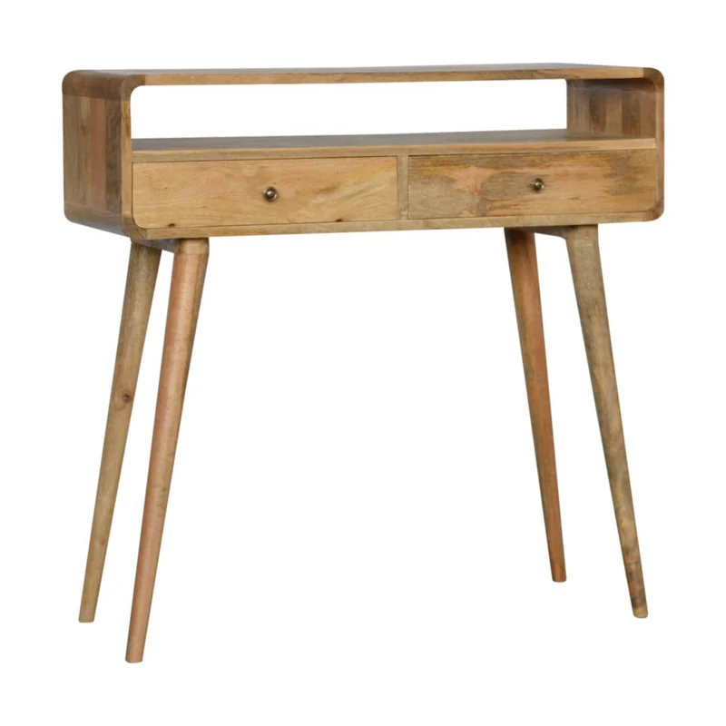 Table console incurvée en chêne et manguier massif