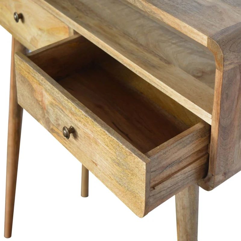 Table console incurvée en chêne et manguier massif