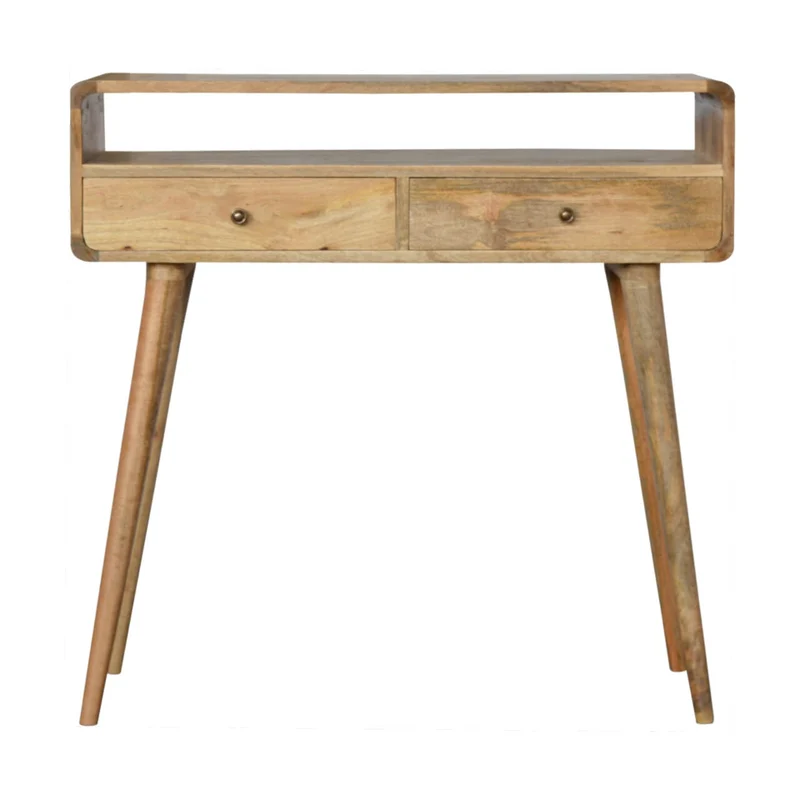 Table console incurvée en chêne et manguier massif