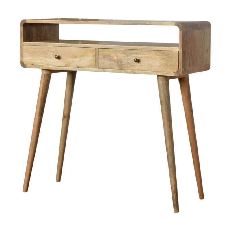 Table console incurvée en chêne et manguier massif