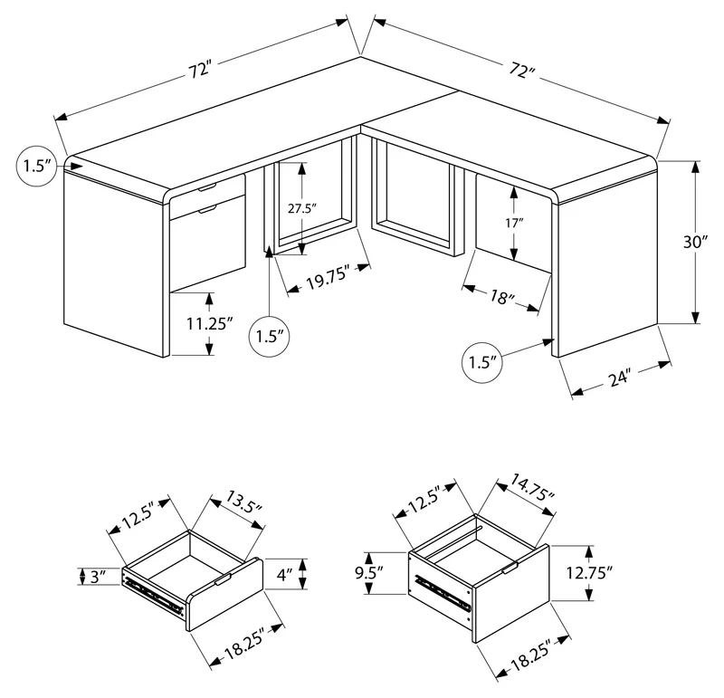 LUXARA CORNER™ – L-SHAPED HIGH GLOSS OFFICE DESK – I 7582
