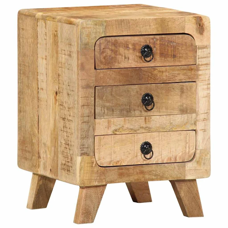 Table de Chevet Bois Massif Vintage 3 Tiroirs