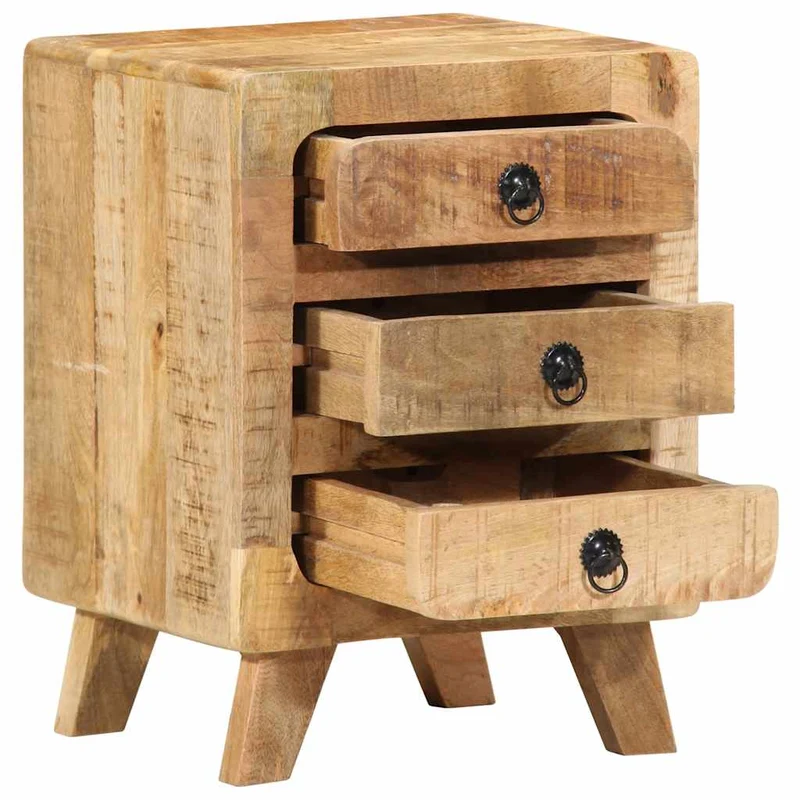 Table de Chevet Bois Massif Vintage 3 Tiroirs
