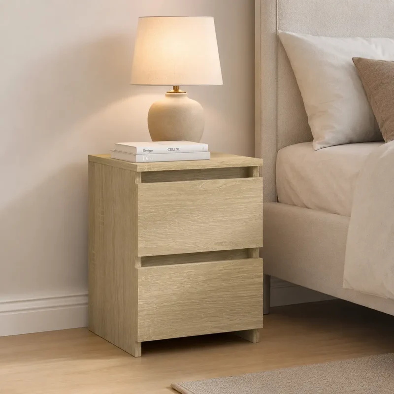 Table de Chevet Moderne Bois 2 Tiroirs