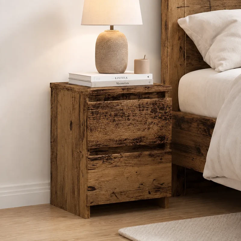 Table de Chevet Moderne Bois 2 Tiroirs