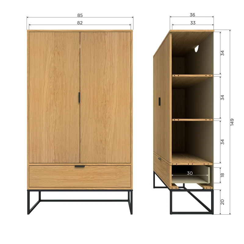 Silas 2-deurs kast eiken decor