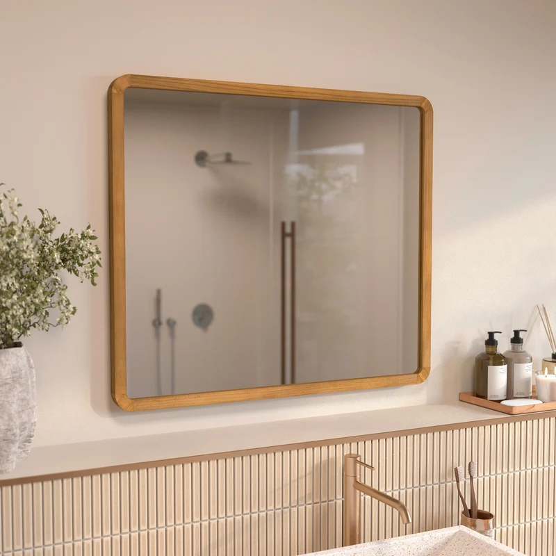 Miroir mural de salle de bain Vea en bois de teck