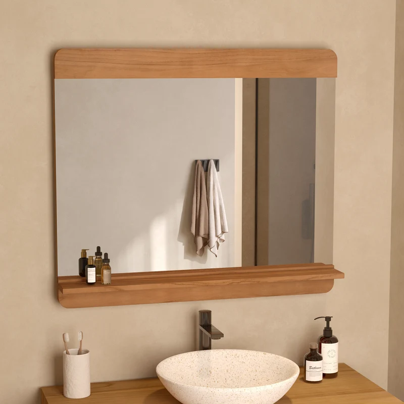 Miroir mural de salle de bain Nymphea rectangulaire avec étagère