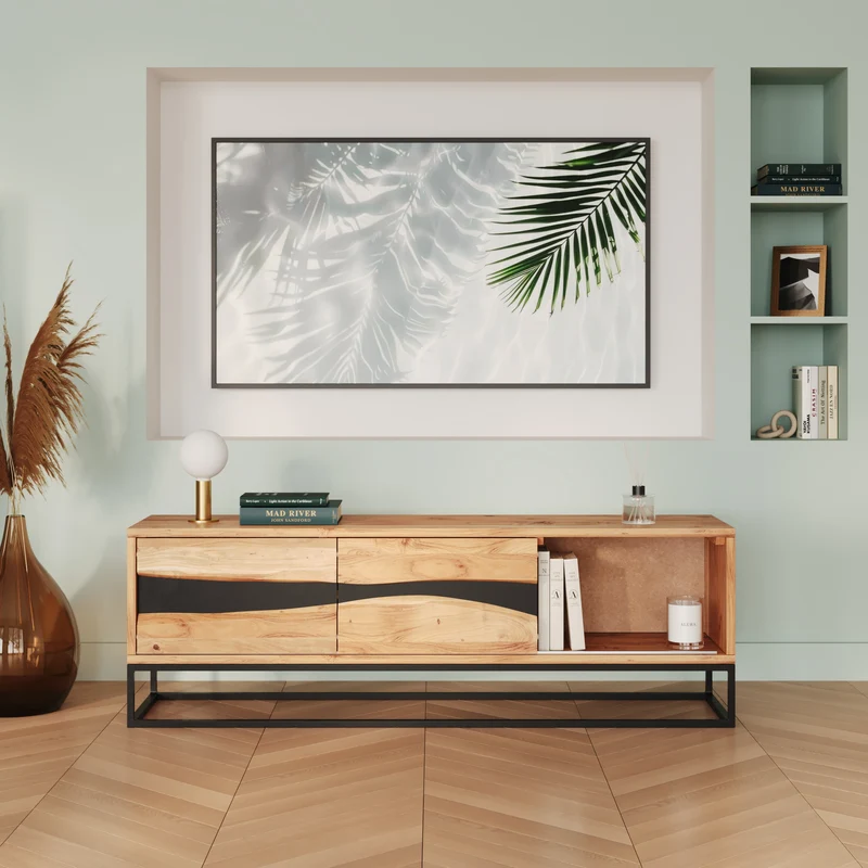 Meuble TV Alabama en bois d'acacia massif et métal 140 cm