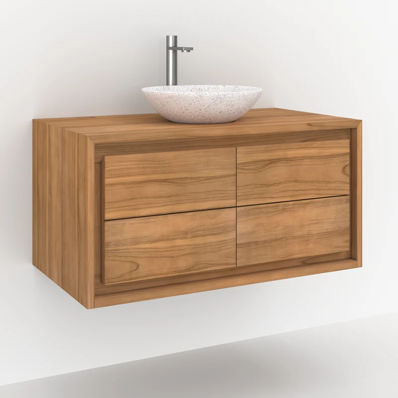 Meuble de salle de bain suspendu Hera en bois de teck 90 cm