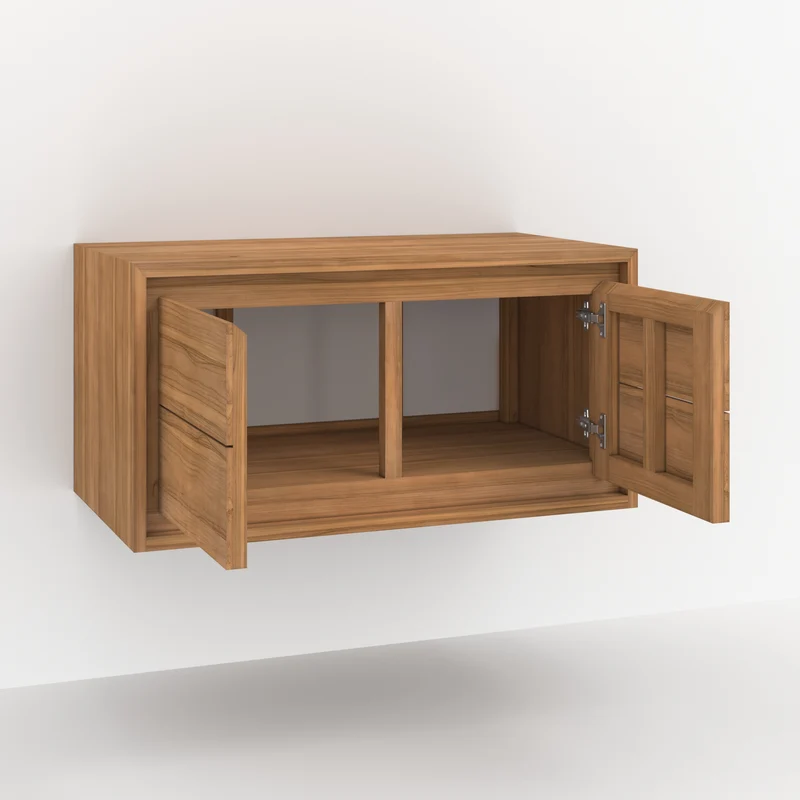 Meuble de salle de bain suspendu Hera en bois de teck 90 cm