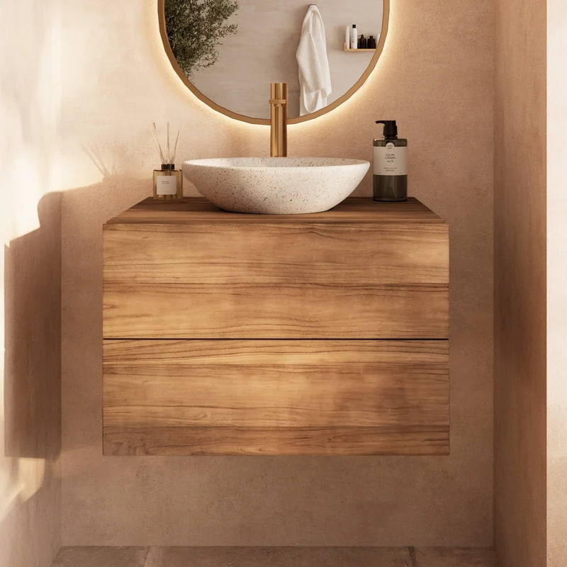 Meuble de salle de bain suspendu Hera en bois de teck 60 cm