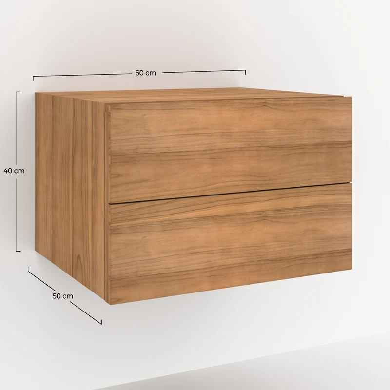 Meuble de salle de bain suspendu Hera en bois de teck 60 cm