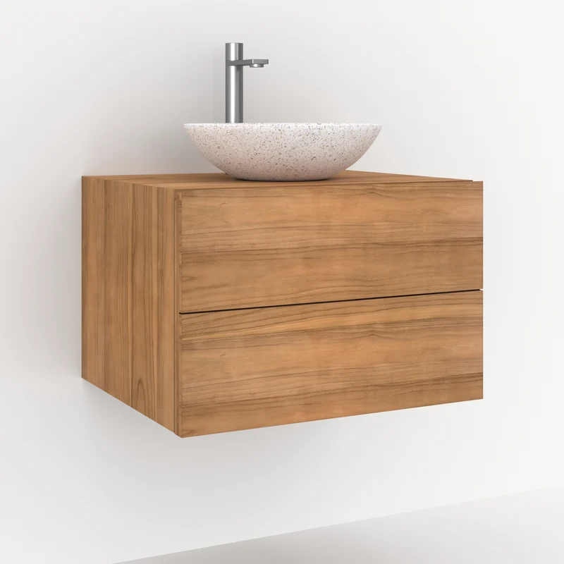 Meuble de salle de bain suspendu Hera en bois de teck 60 cm