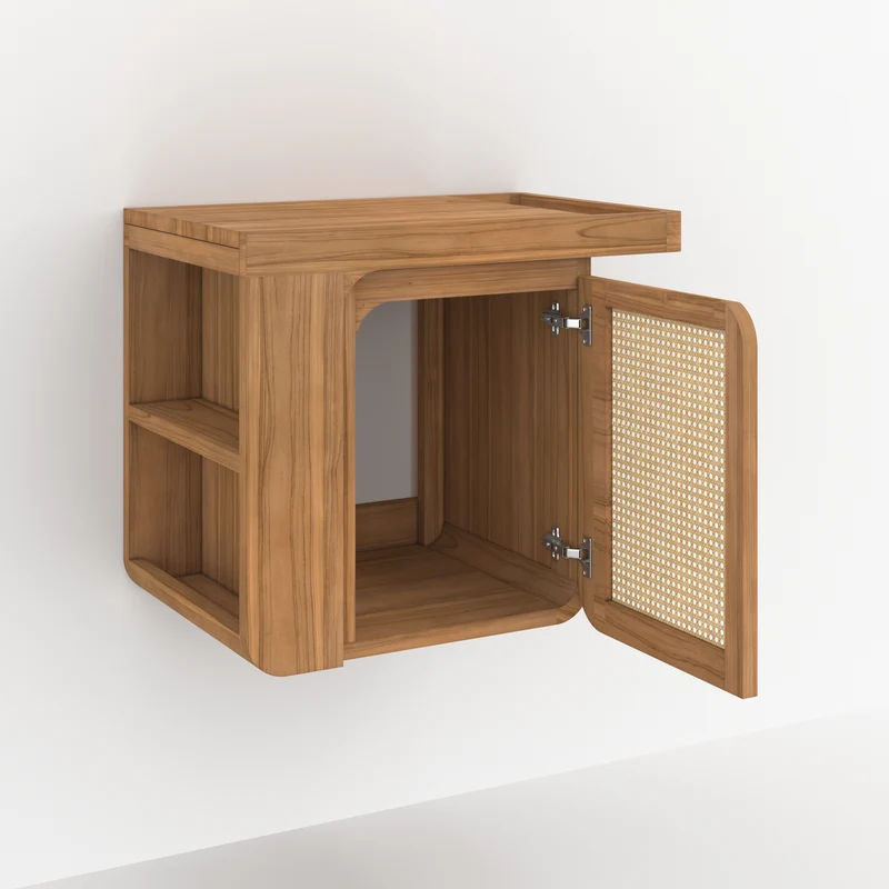 Meuble de salle de bain suspendu Dami en bois de teck et cannage 57 cm