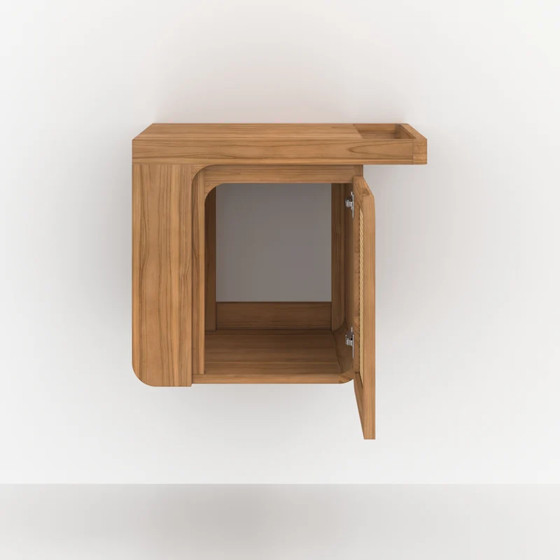 Meuble de salle de bain suspendu Dami en bois de teck et cannage 57 cm