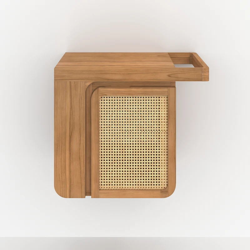 Meuble de salle de bain suspendu Dami en bois de teck et cannage 57 cm