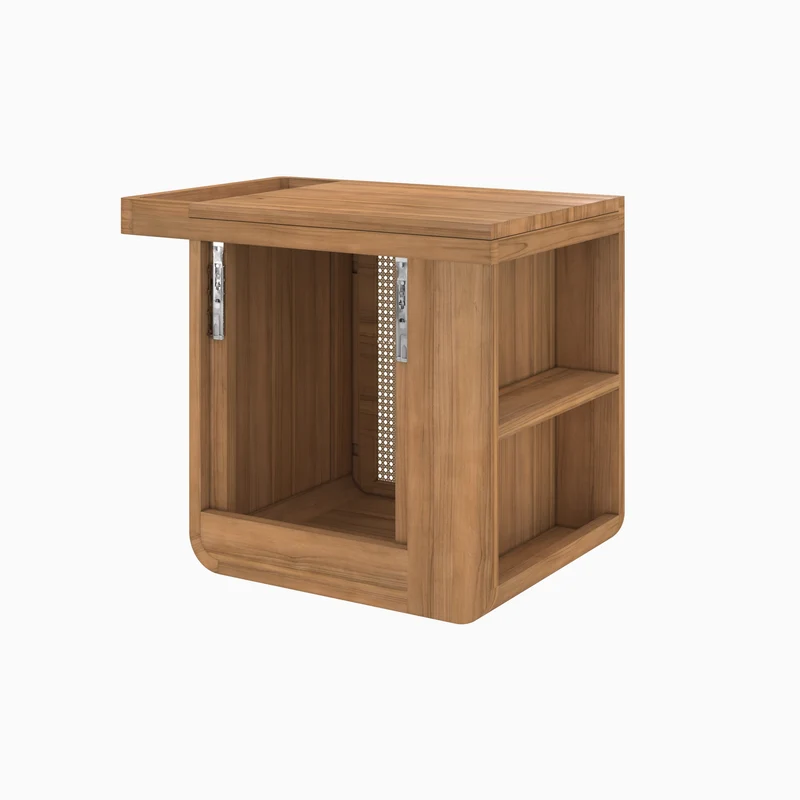 Meuble de salle de bain suspendu Dami en bois de teck et cannage 57 cm