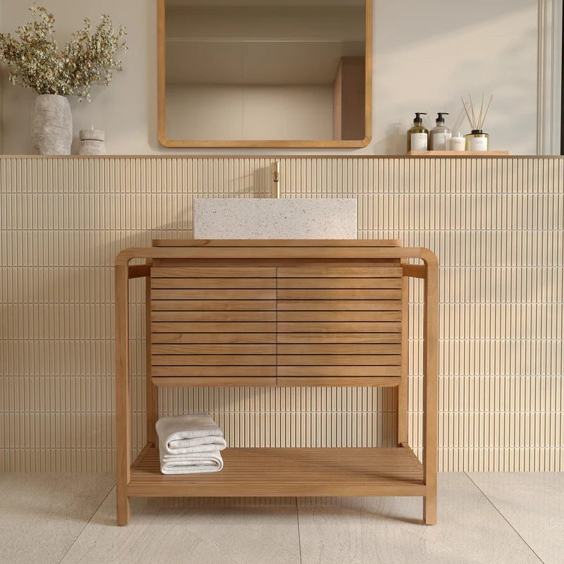 Meuble de salle de bain Lucette en bois de teck 90 cm