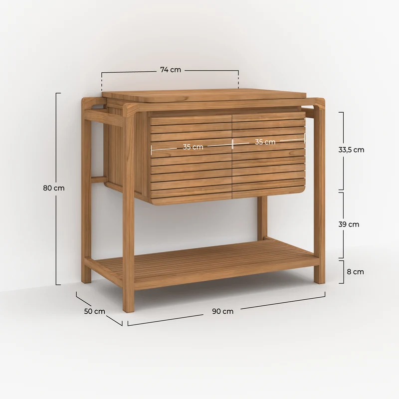Meuble de salle de bain Lucette en bois de teck 90 cm