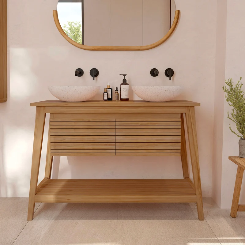 Meuble de salle de bain César en bois de teck 120 cm