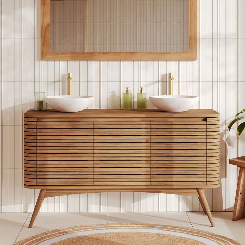 Meuble de salle de bain Auguste en bois de teck 140 cm