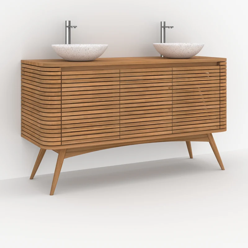 Meuble de salle de bain Auguste en bois de teck 140 cm