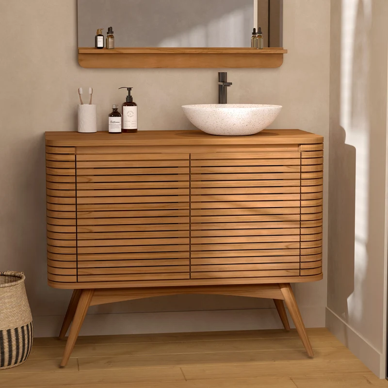 Meuble de salle de bain Auguste en bois de teck 100 cm