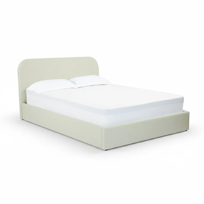 Lit double Tilly avec coffre 160x200 cm en tissu gris/beige