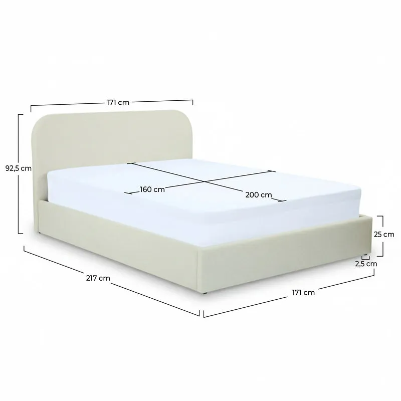 Lit double Tilly avec coffre 160x200 cm en tissu gris/beige