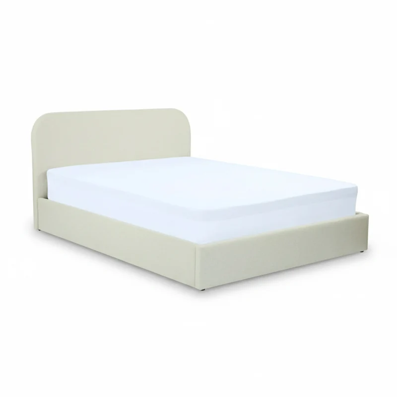 Lit double Tilly avec coffre 160x200 cm en tissu gris/beige