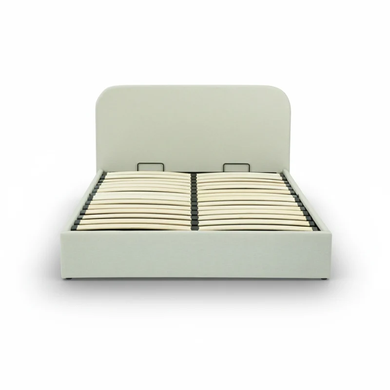 Lit double Tilly avec coffre 160x200 cm en tissu gris/beige