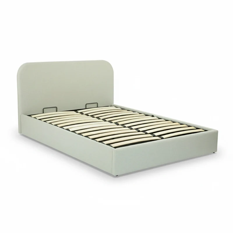 Lit double Tilly avec coffre 160x200 cm en tissu gris/beige