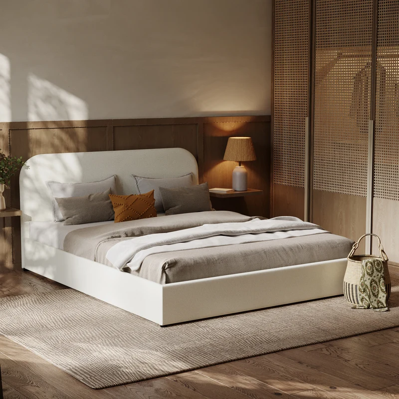 Lit double Tilly avec coffre 160x200 cm en tissu gris/beige