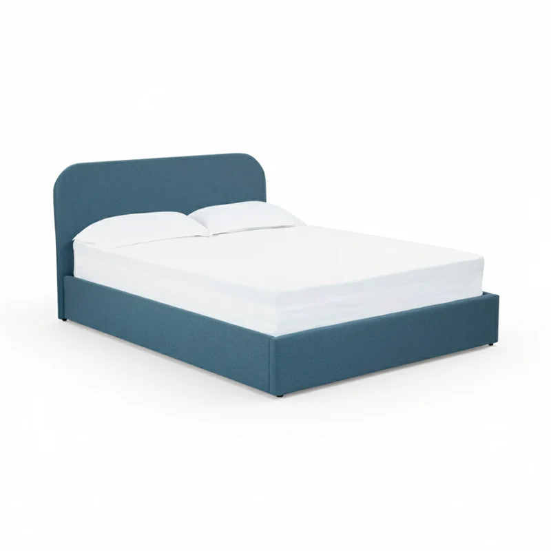 Lit double Tilly avec coffre 160x200 cm en tissu bleu