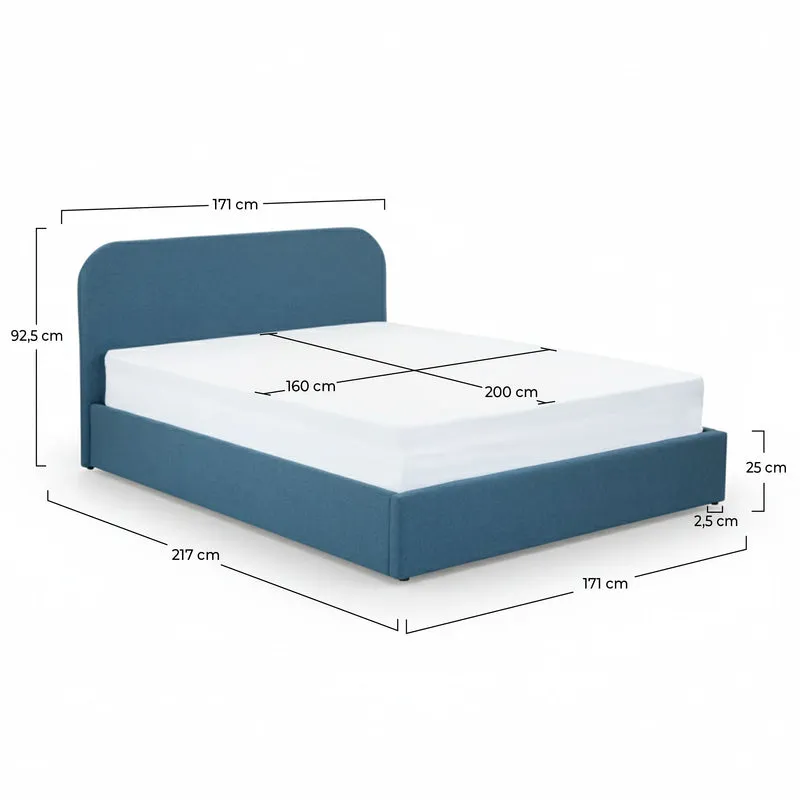 Lit double Tilly avec coffre 160x200 cm en tissu bleu