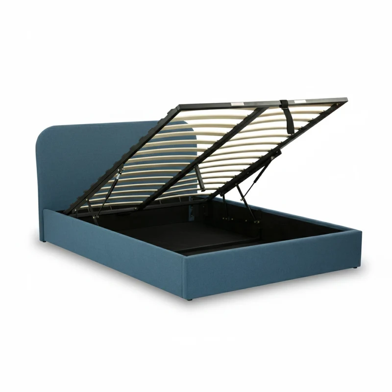 Lit double Tilly avec coffre 160x200 cm en tissu bleu