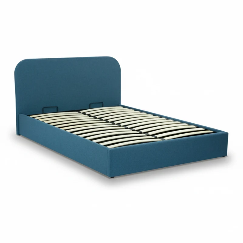 Lit double Tilly avec coffre 160x200 cm en tissu bleu