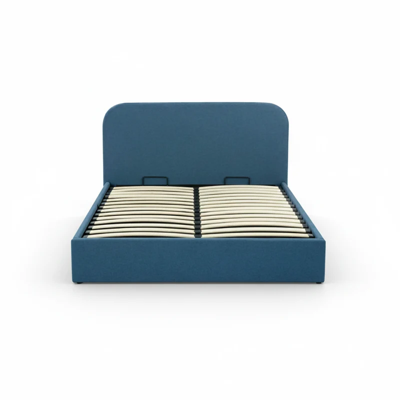 Lit double Tilly avec coffre 160x200 cm en tissu bleu