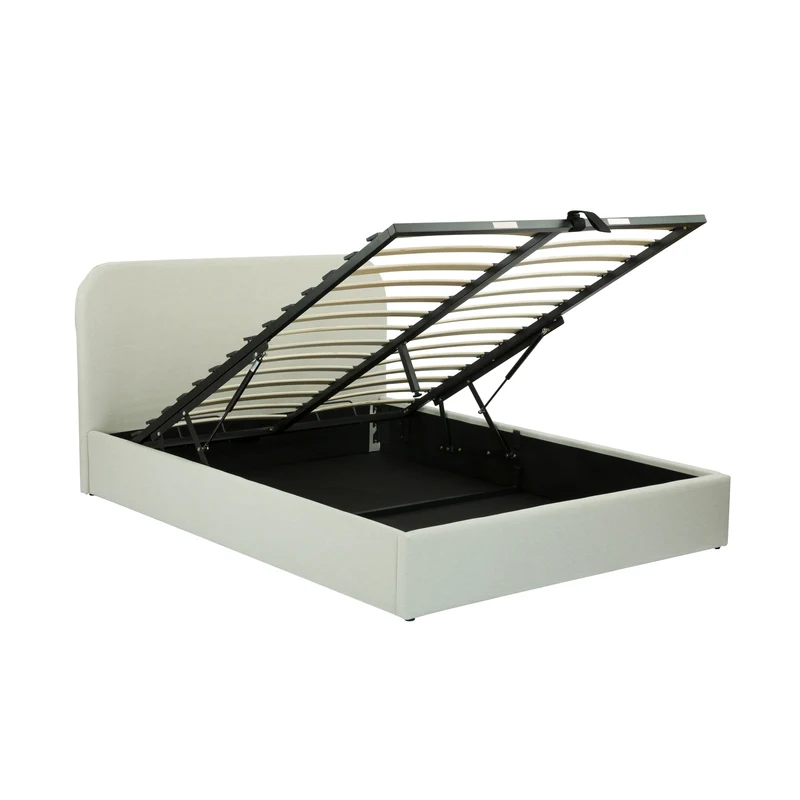 Lit double Tilly avec coffre 140x190 cm en tissu gris/beige