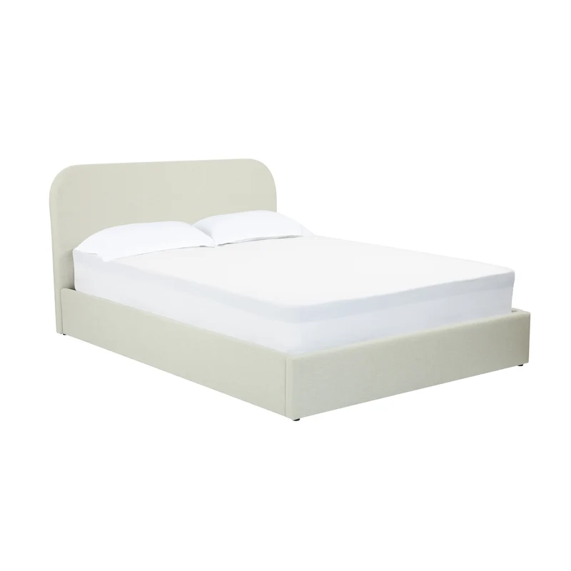 Lit double Tilly avec coffre 140x190 cm en tissu gris/beige