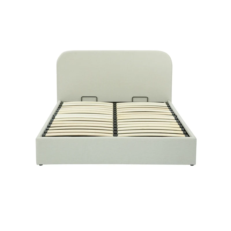 Lit double Tilly avec coffre 140x190 cm en tissu gris/beige
