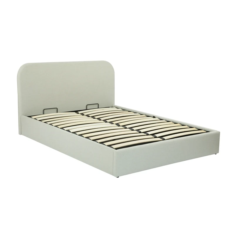 Lit double Tilly avec coffre 140x190 cm en tissu gris/beige