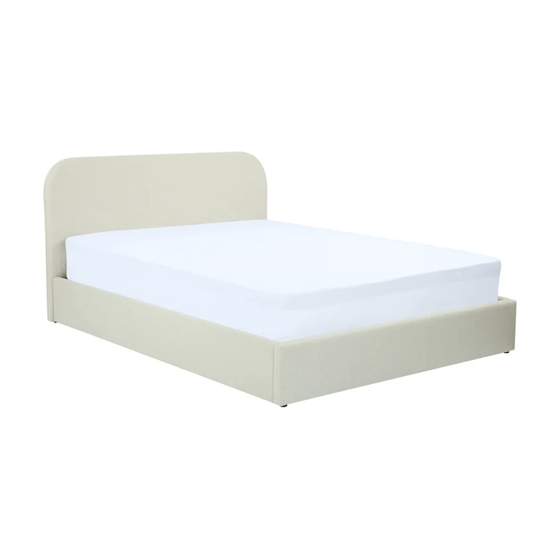 Lit double Tilly avec coffre 140x190 cm en tissu gris/beige