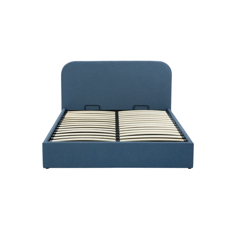 Lit double Tilly avec coffre 140x190 cm en tissu bleu