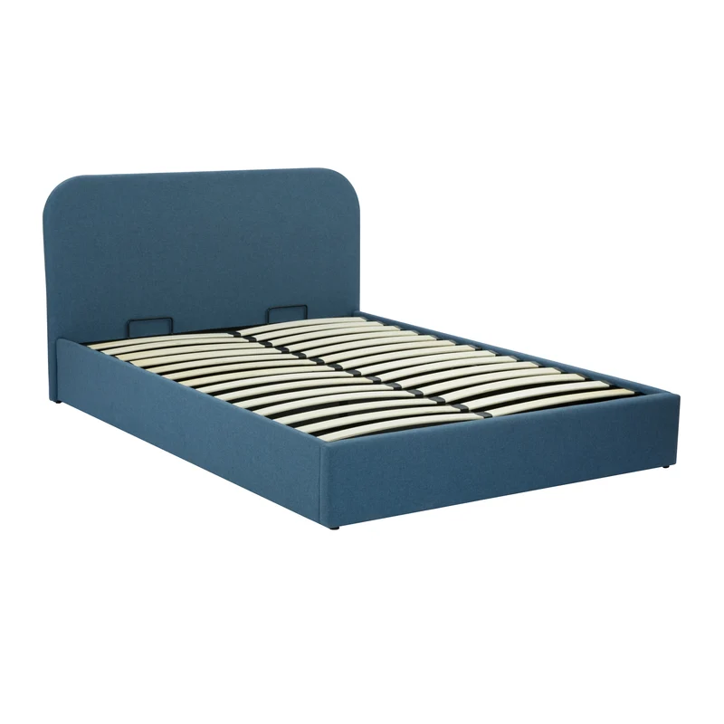 Lit double Tilly avec coffre 140x190 cm en tissu bleu