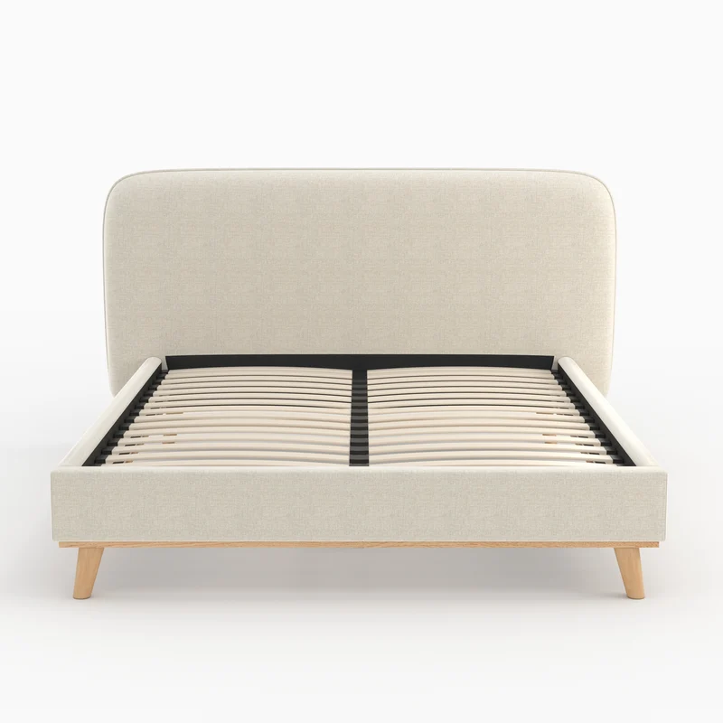 Lit double Modjo 160x200 cm en tissu gris/beige