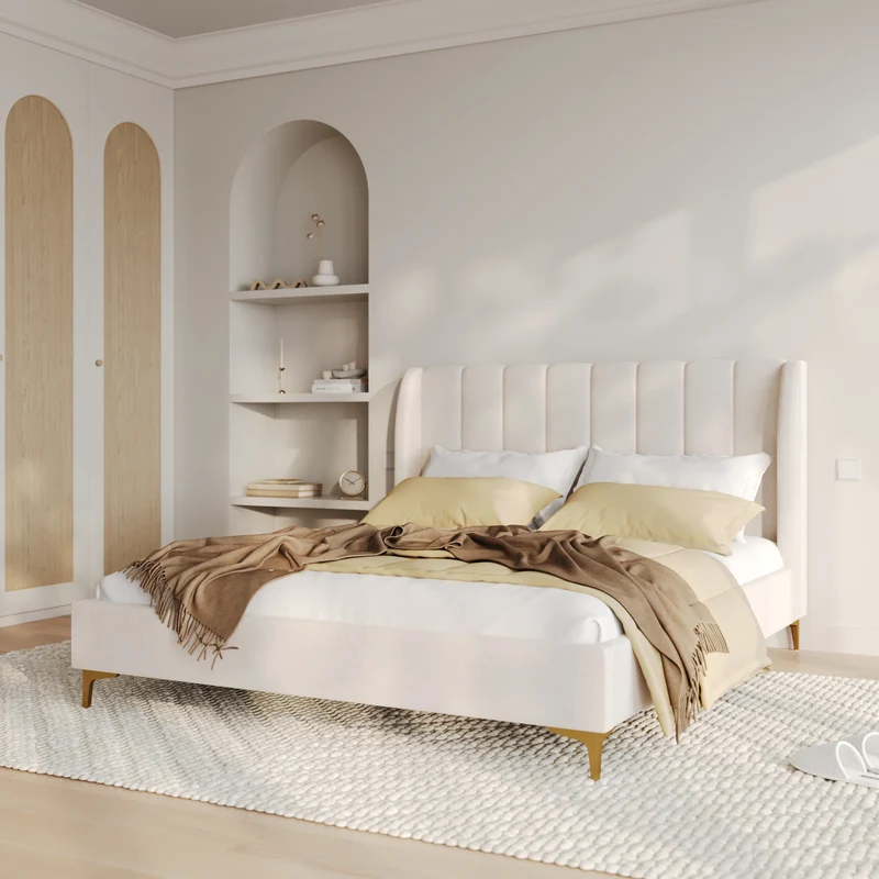 Lit double Koda 160x200 cm en tissu beige