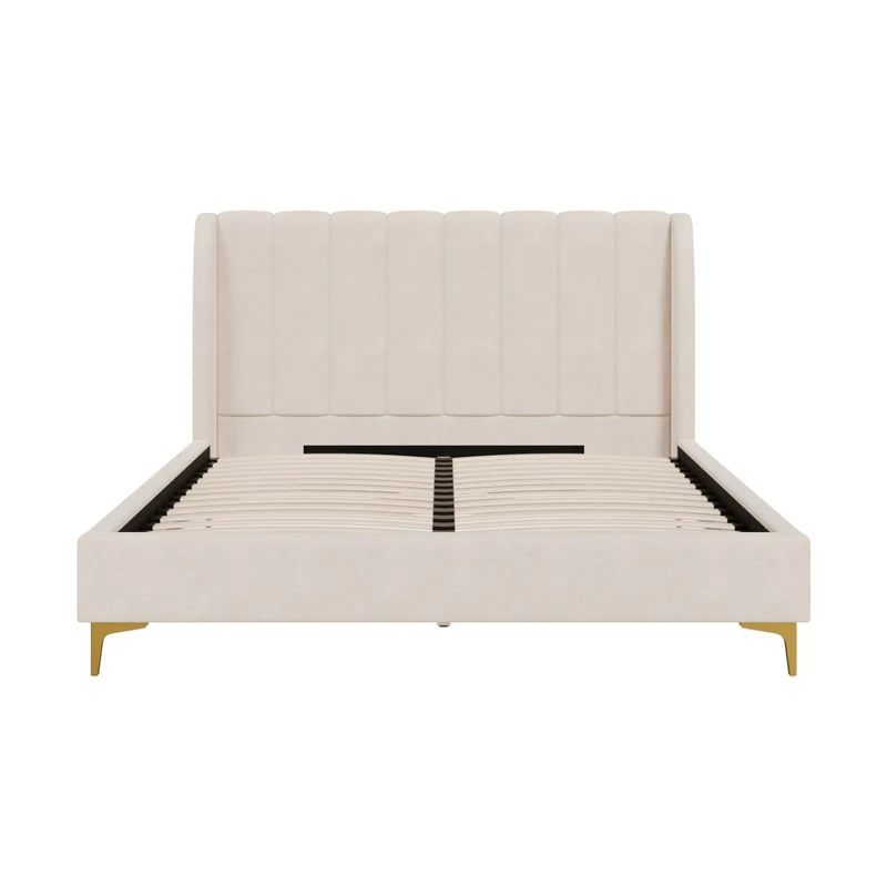 Lit double Koda 160x200 cm en tissu beige