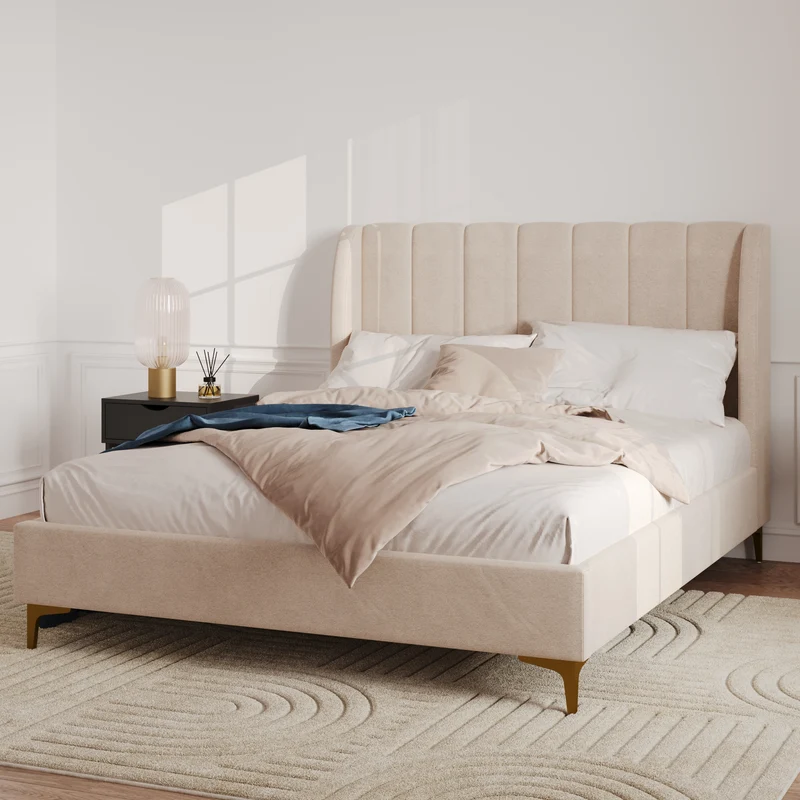 Lit double Koda 140x190 cm en tissu beige
